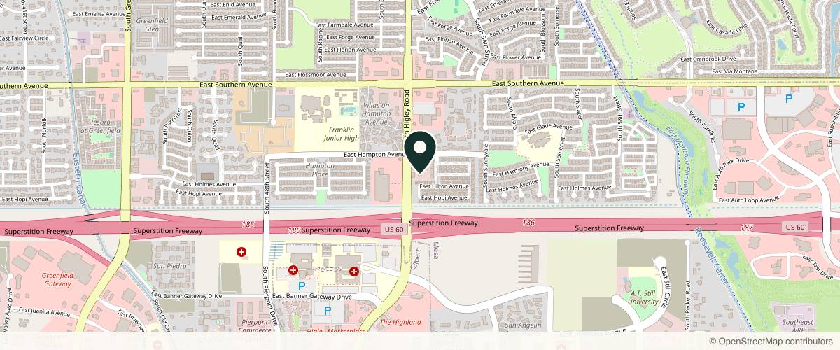 Map showing the exact location of Karma Aesthetics and Wellness at 1423 S Higley Rd Ste 103, Mesa, AZ 85206, USA