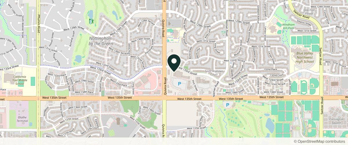 Map showing the exact location of KC Injectables Med Spa Overland Park at 11740 W 135th St, Overland Park, KS 66221, USA