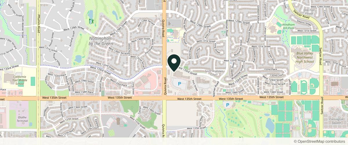 Map showing the exact location of KC Injectables Med Spa at 11740 W 135th St, Overland Park, KS 66221, USA