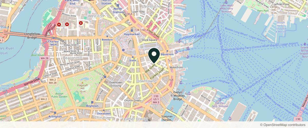 Map showing the exact location of KDR Aesthetics + Wellness at 122 Milk St, Boston, MA 02109, USA