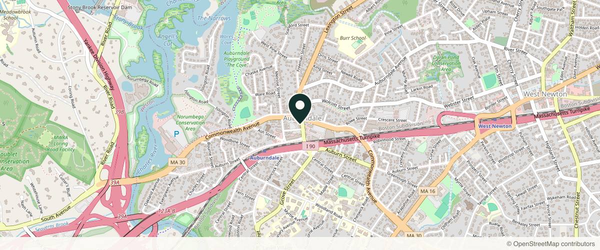 Map showing the exact location of KDR Aesthetics + Wellness at 415 Lexington St, Auburndale, MA 02466, USA