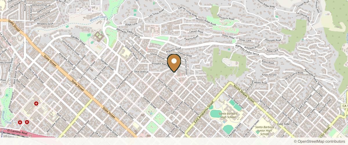 Map showing the exact location of Kind Dermatology and Medical Spa at 601 E Arrellaga St #101, Santa Barbara, CA 93103, USA