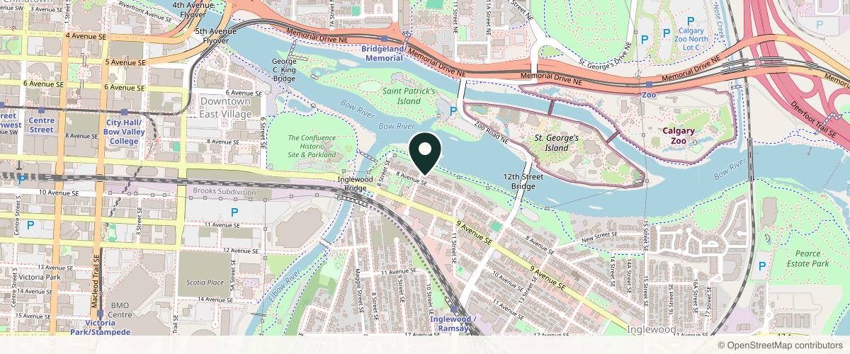 Map showing the exact location of Kindred Aesthetics at 1004 8 Ave SE, Calgary, AB T2G 0M4, Canada