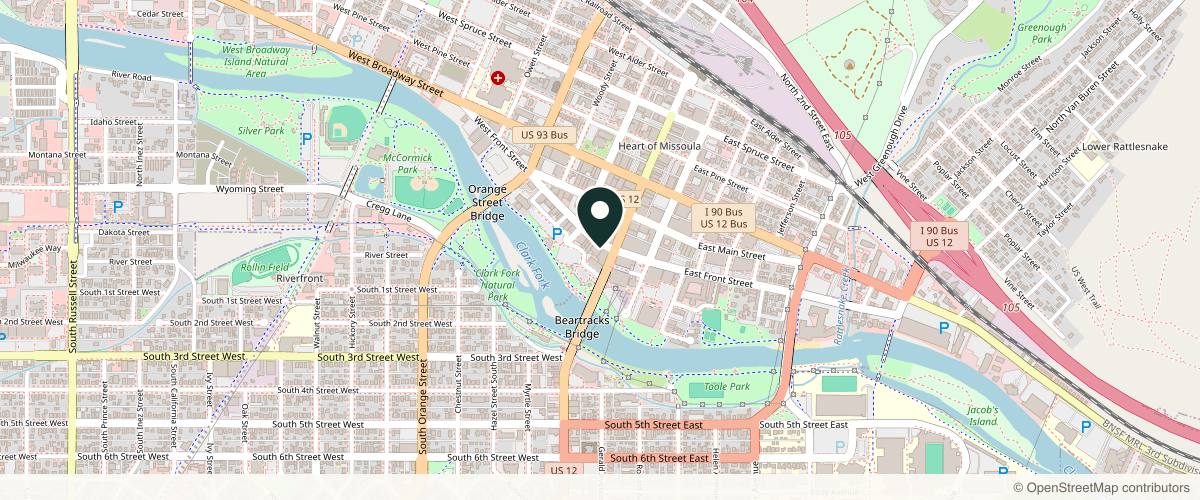 Map showing the exact location of KINDRED skin + sole at 115 W Front St, Missoula, MT 59802, USA