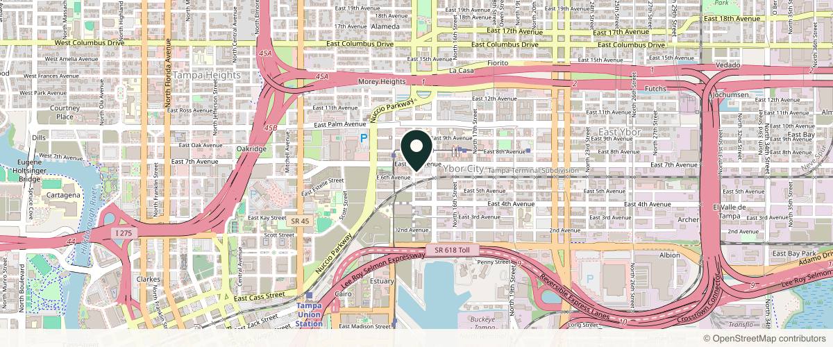 Map showing the exact location of Kiyani Aesthetics at 1701 N 14th St, Tampa, FL 33605, USA
