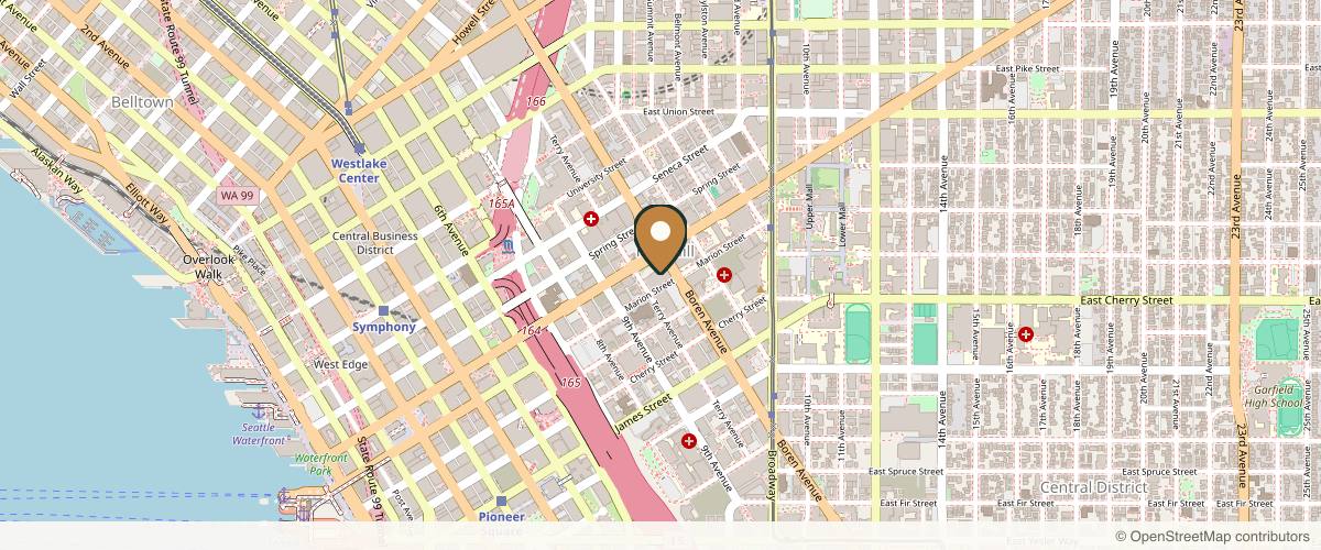 Map showing the exact location of KMP Aesthetics at 901 Boren Ave Suite 1900, Seattle, WA 98104, USA