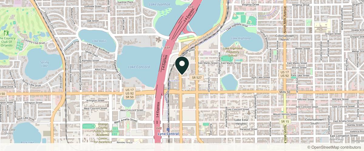 Map showing the exact location of Knight Dermatology Institute: A Forefront Dermatology Practice at 801 N Orange Ave #520, Orlando, FL 32801
