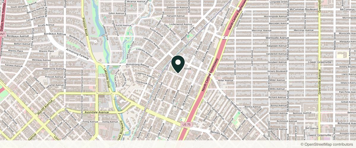 Map showing the exact location of Knox Dermatology - George Wooming, M.D. at 4514 Travis St #117, Dallas, TX 75205