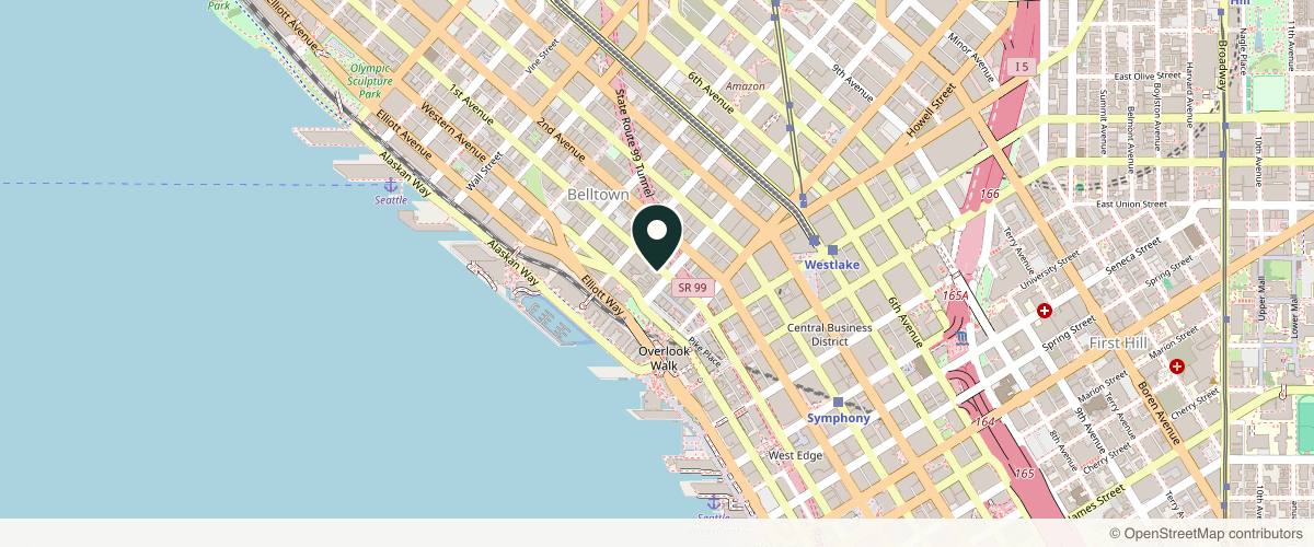 Map showing the exact location of Kucumber Skin Lounge at 2001 1st Ave, Seattle, WA 98121, USA