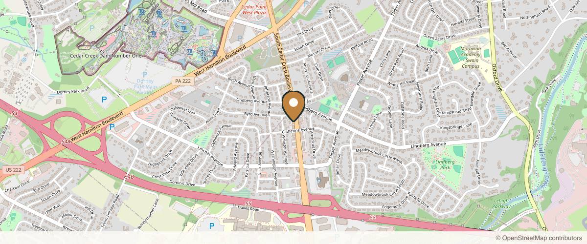 Map showing the exact location of KYRASKIN Aesthetics & Acne Specialists at 1040 S Cedar Crest Blvd, Allentown, PA 18103, USA