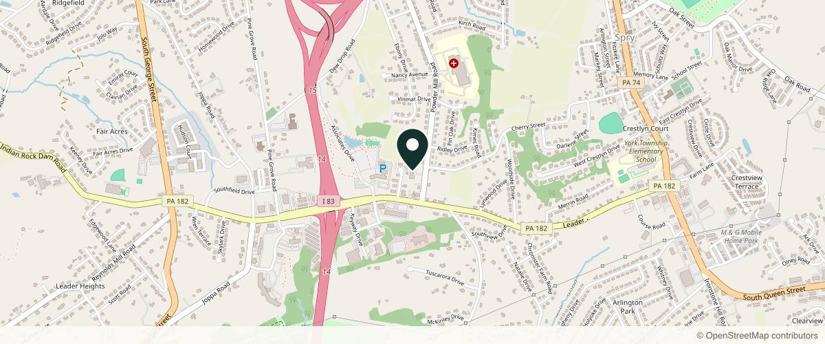 Map showing the exact location of Lébo Aesthetics & Spa - York at 1936 Powder Mill Rd, York, PA 17402, USA
