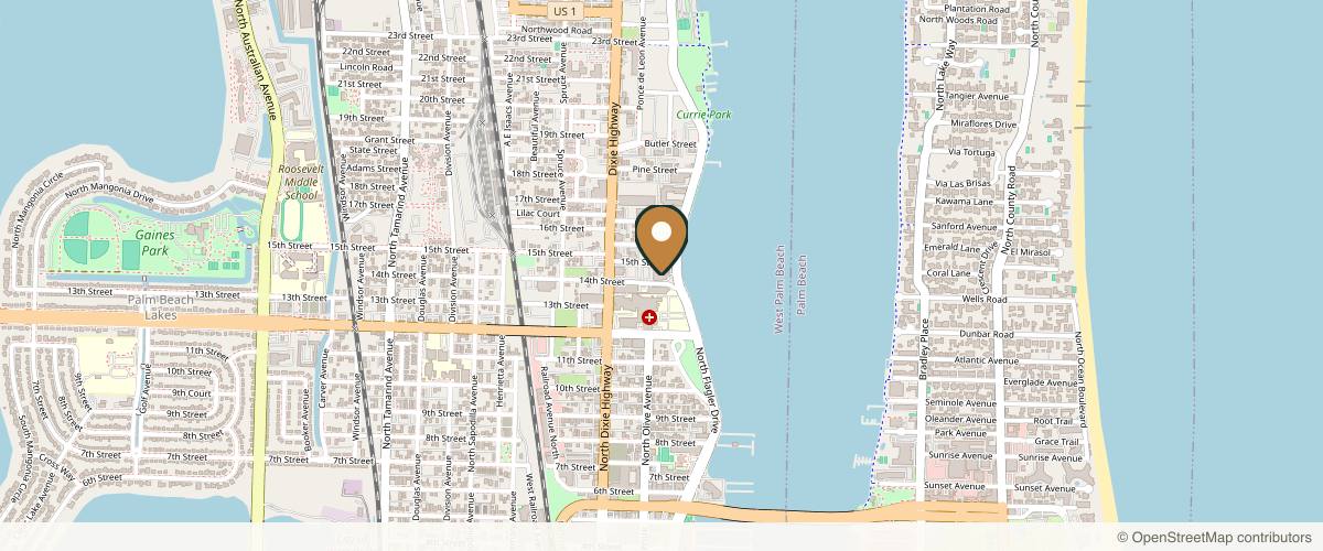 Map showing the exact location of Élévatione Med Spa & Beauty at 1515 N Flagler Dr Ste 100, West Palm Beach, FL 33401, USA