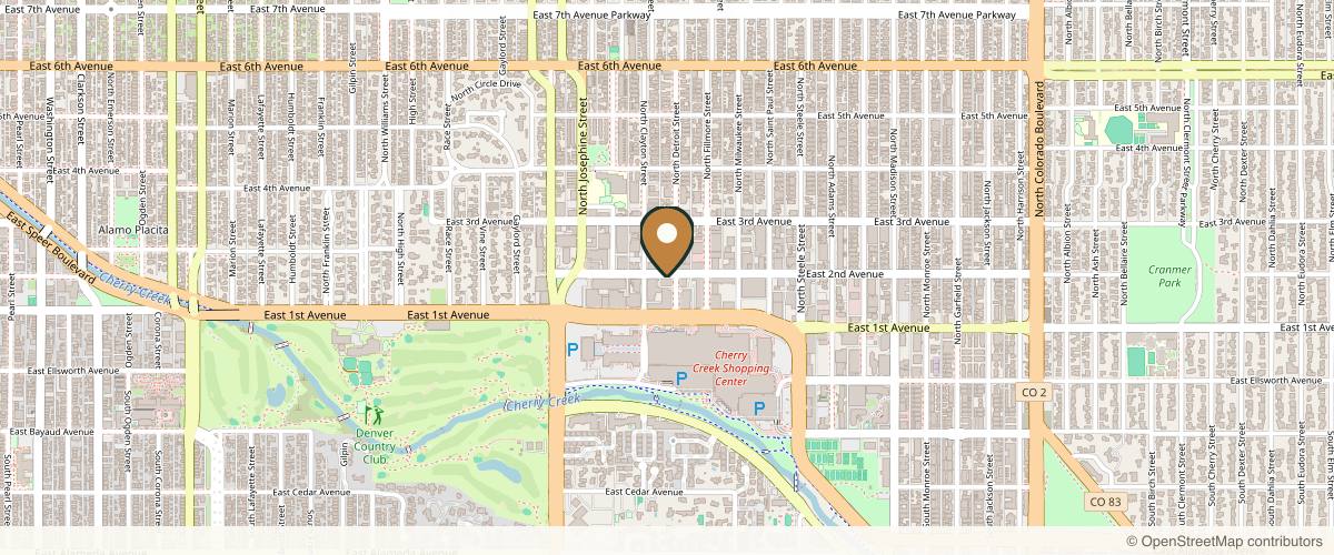Map showing the exact location of La Fontaine Aesthetics at 2774 E 2nd Ave, Denver, CO 80206
