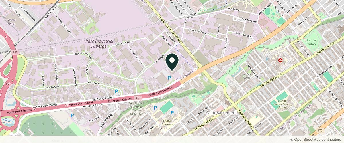 Map showing the exact location of La Muse Clinique at 1440 Rue Cyrille-Duquet, Québec, QC G1N 2E5, Canada