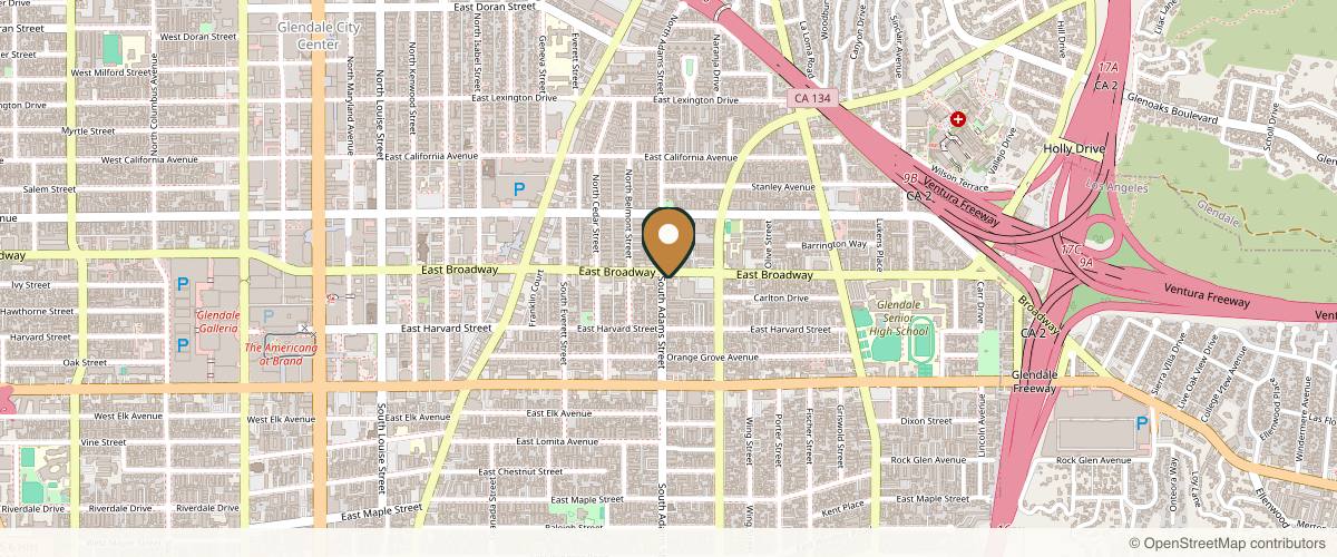 Map showing the exact location of LA VITA Laser & Aesthetics at 1100 E Broadway Ste 300, Glendale, CA 91205, USA