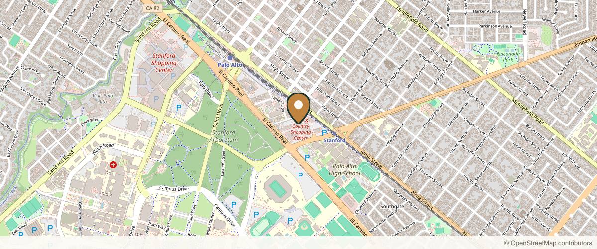 Map showing the exact location of LaBelle Day Spas & Salons at 855 El Camino Real Suites 95 & 33, Palo Alto, CA 94301, USA