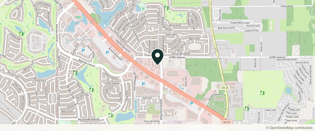 Map showing the exact location of Lady Lake Dermatology & Mohs Surgery, The Villages at 920 Rolling Acres Rd Unit 203, The Villages, FL 32159, USA
