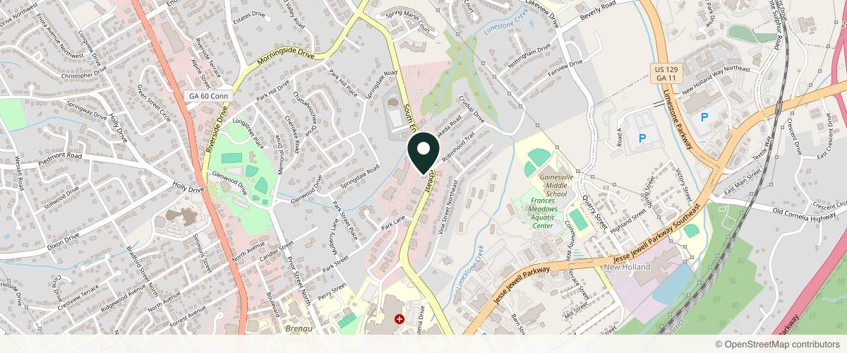 Map showing the exact location of Lanier Dermatology & Skin Cancer Specialists at 605 S Enota Dr NE, Gainesville, GA 30501, USA