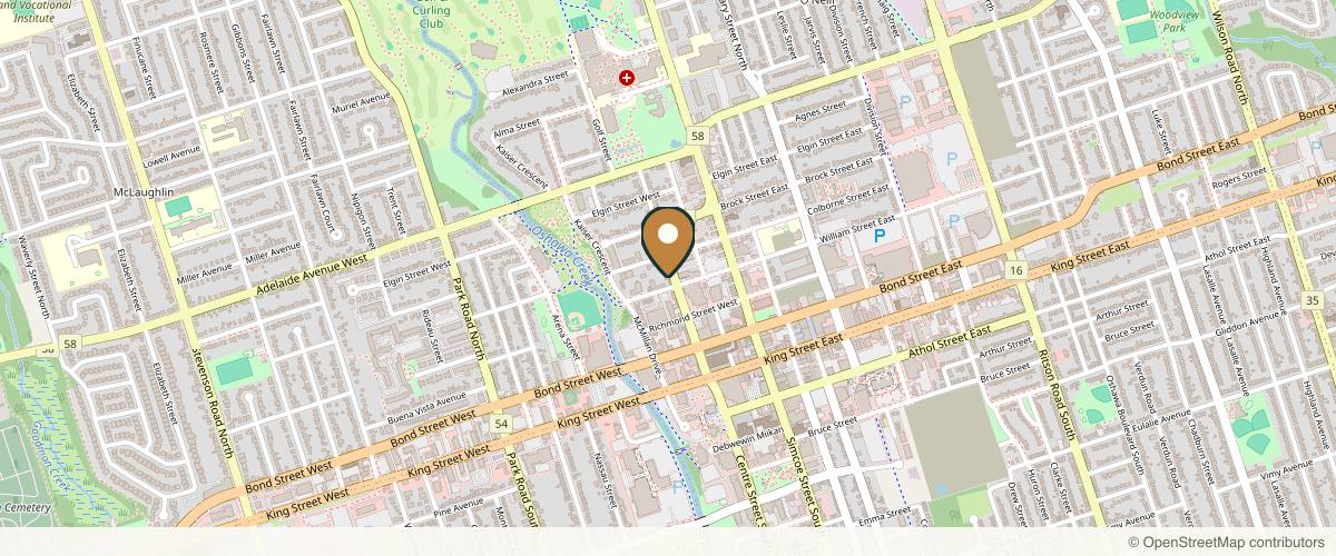 Map showing the exact location of Laser and Skin Esthetics of Canada Inc. at 108 Centre St N, Oshawa, ON L1G 4B8, Canada