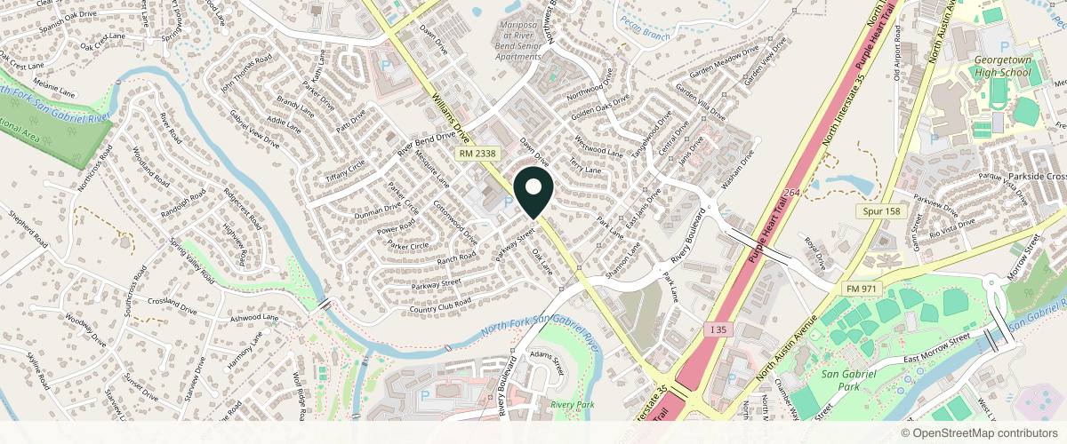 Map showing the exact location of Laser Lounge Med Spa Georgetown at 2002 Williams Dr, Georgetown, TX 78628, USA