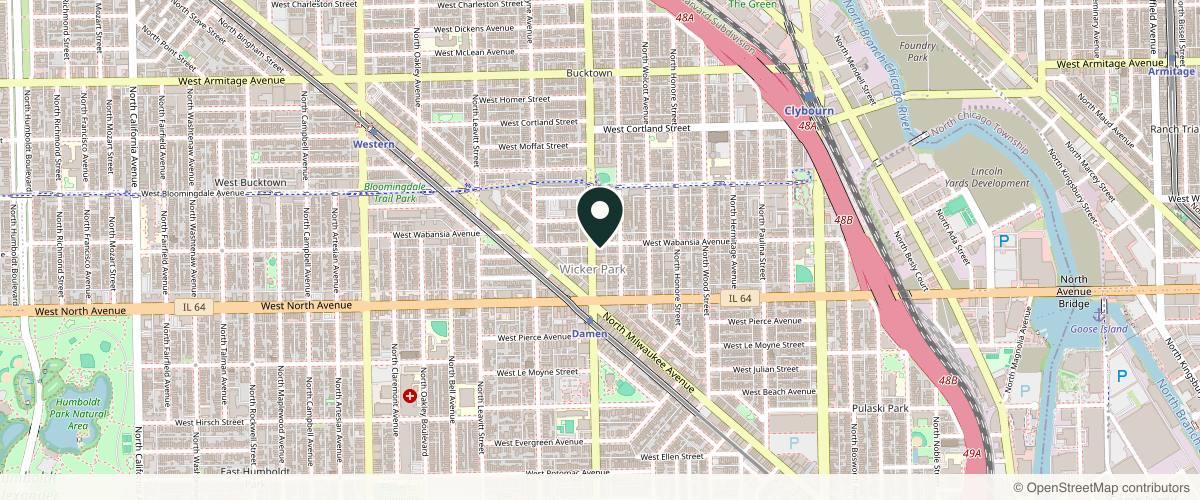 Map showing the exact location of LaserAway Bucktown at 1953 W Wabansia Ave, Chicago, IL 60622, USA