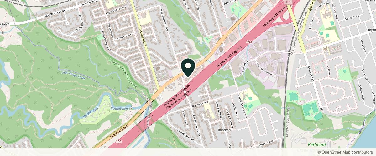 Map showing the exact location of Laserbody MD at 375 Kingston Rd, Pickering, ON L1V 1A3, Canada