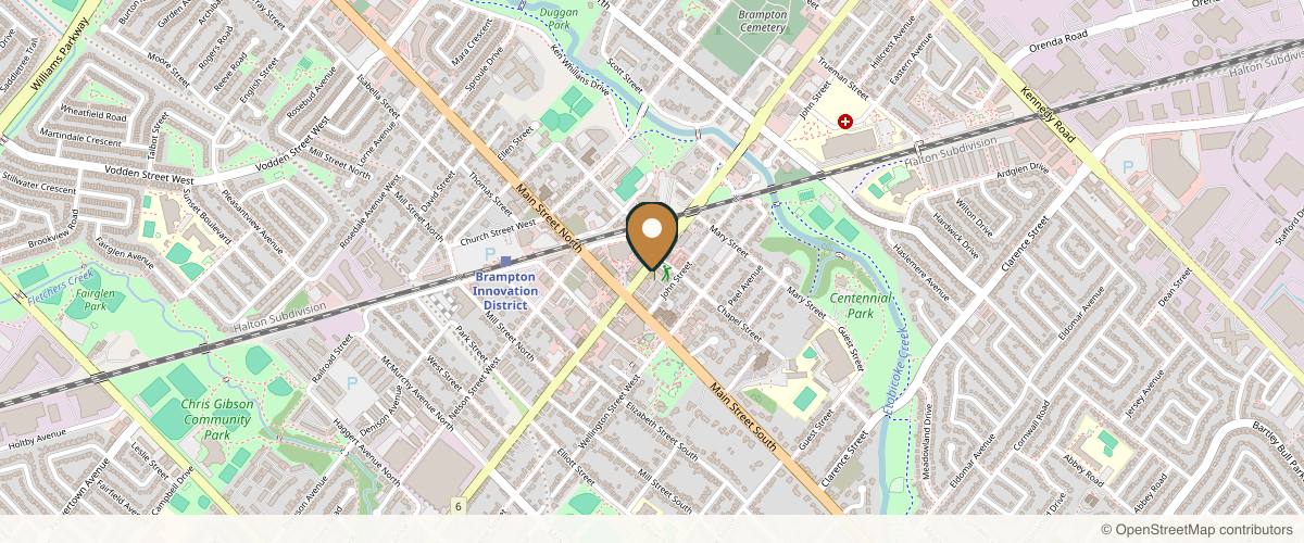Map showing the exact location of LaserLuxe Skin Clinic at 41 Queen St E Ste 101 #101, Brampton, ON L6W 3P1, Canada