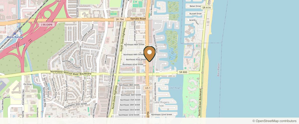 Map showing the exact location of Lasers Medical Aesthetic Center at 4400 N Federal Hwy Ste 102, Boca Raton, FL 33431, USA