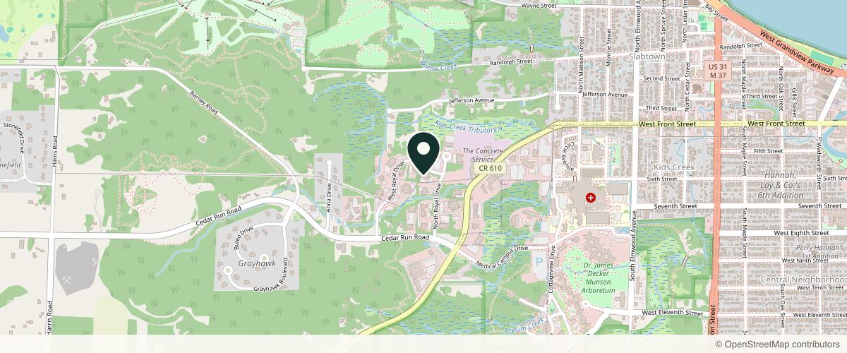 Map showing the exact location of Laurel Leithauser, MD - The Skin Cancer and Dermatology Center at 5199 N Royal Dr, Traverse City, MI 49684, USA