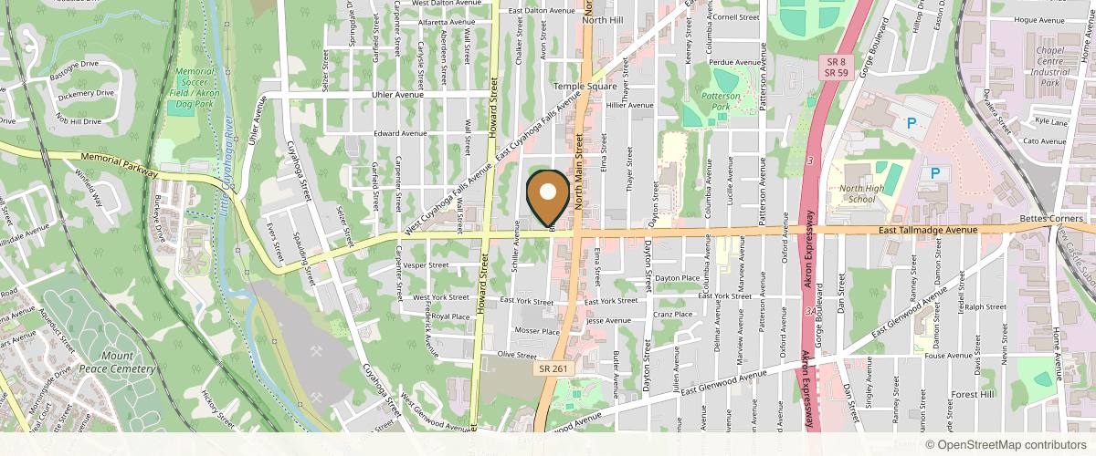Map showing the exact location of Lavender Head Spa at 75 E Tallmadge Ave, Akron, OH 44310, USA