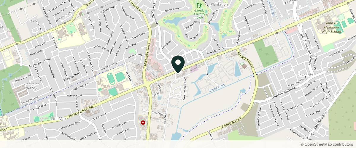 Map showing the exact location of Lazerit Med Spa at 1705 E Del Mar Blvd Unit A108, Laredo, TX 78041, USA