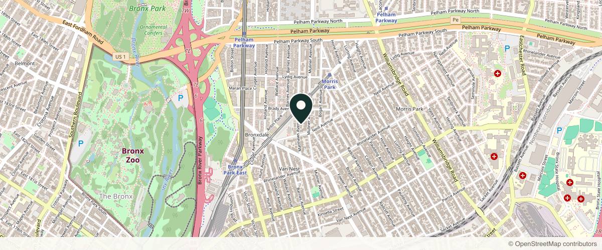 Map showing the exact location of Le' Belle Medi Spa at 2022 Matthews Ave, Bronx, NY 10462, USA