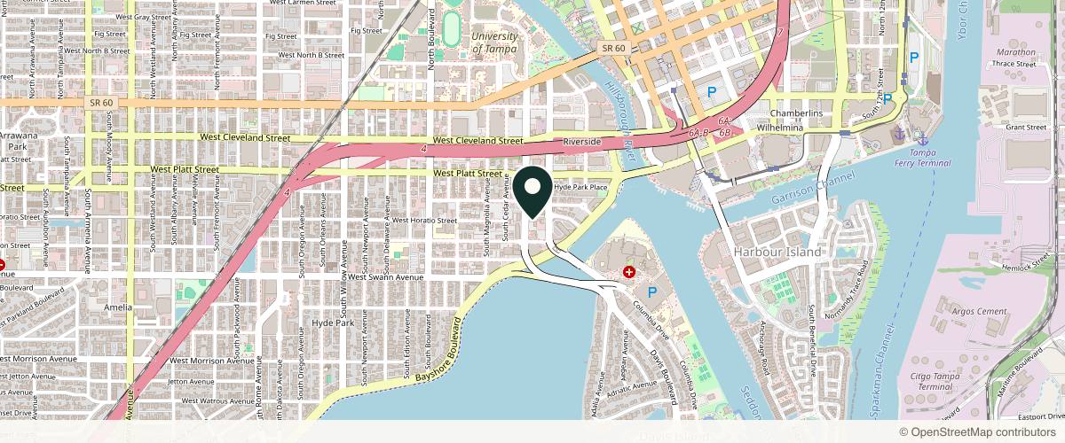 Map showing the exact location of Lecada Medical Artistry at 342 S Hyde Park Ave, Tampa, FL 33606, USA