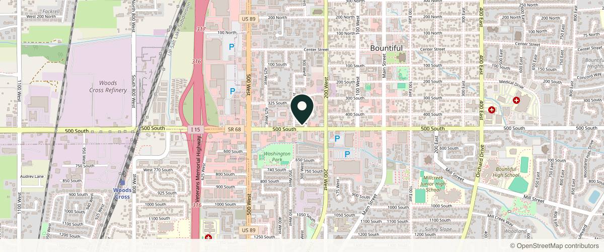 Map showing the exact location of Legacy Dermatology - Bountiful - Dr. Jared R. Heaton, MOHS Surgeon & Dermatologist & Dr. Marc Mitton, Dermatologist at 320 W 500 S Ste. 210, Bountiful, UT 84010