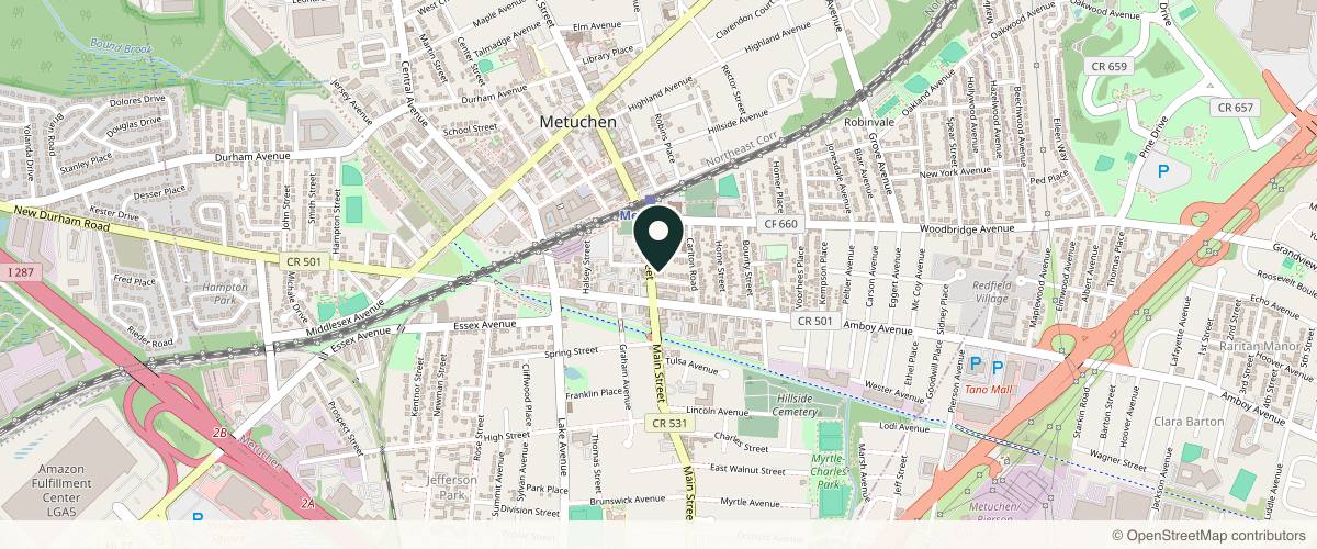 Map showing the exact location of LenoyMED at Metuchen: MedSpa & Wellness Center at 326 Main St, Metuchen, NJ 08840, USA