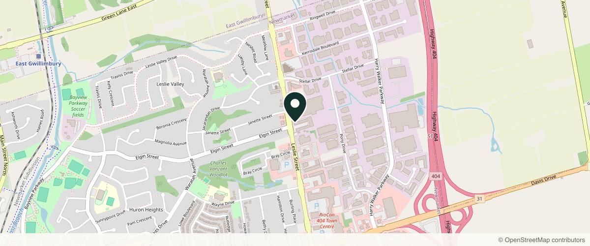 Map showing the exact location of Leslie Med Spa at 17817 Leslie St #1, Newmarket, ON L3Y 8C6, Canada
