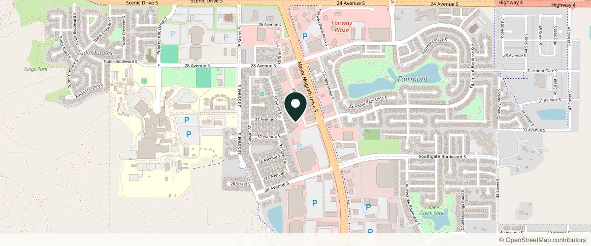 Map showing the exact location of Lethbridge Plastic Surgery & Aesthetics at 3120 32 St S Unit 310, Lethbridge, AB T1K 7B4, Canada