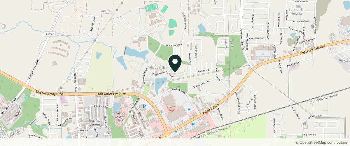 Map showing the exact location of éLevé spa at 1575 Professional Pkwy, Auburn, AL 36830, USA
