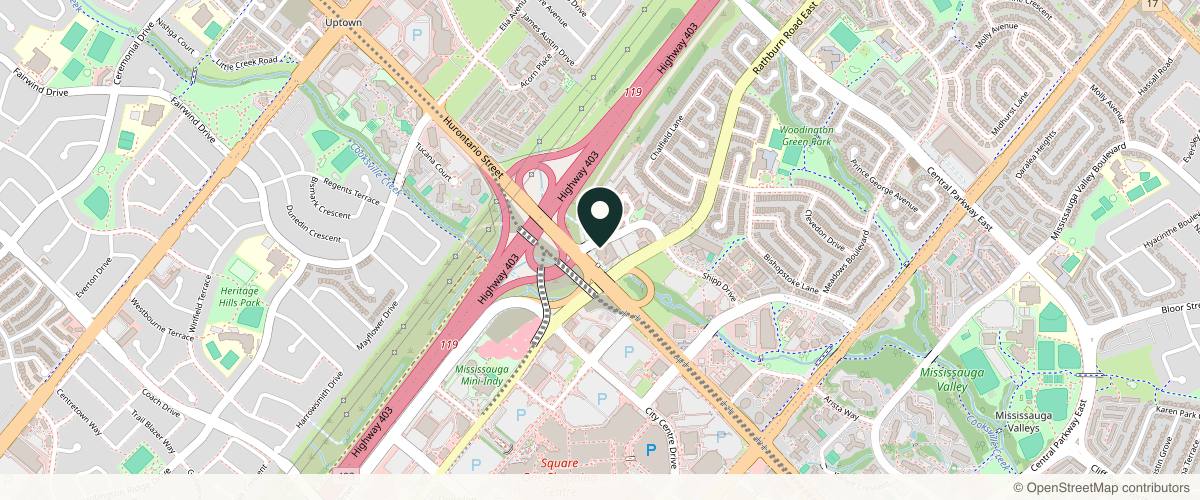 Map showing the exact location of Lexxsthetics at 100 Sherwoodtowne Blvd #4257, Mississauga, ON L4Z 4C4, Canada