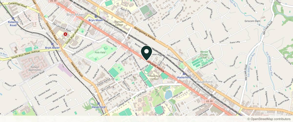 Map showing the exact location of Lily & Oak Wellness Spa at 510 Lancaster Ave, Haverford, PA 19041, USA