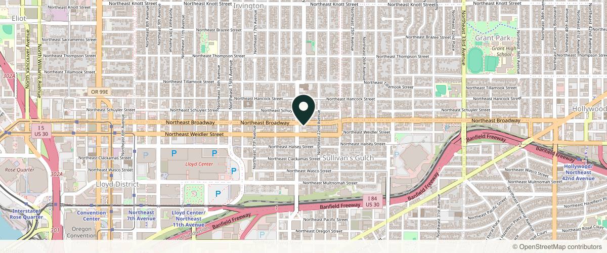 Map showing the exact location of Limelight Medical Aesthetics at 2100 NE Broadway #309, Portland, OR 97232, USA