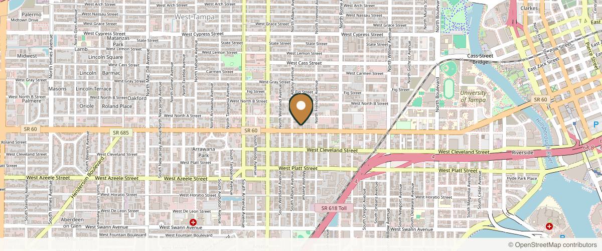 Map showing the exact location of Lineless Aesthetics – South Tampa Injectables Studio at 2003 W Kennedy Blvd B, Tampa, FL 33606, USA