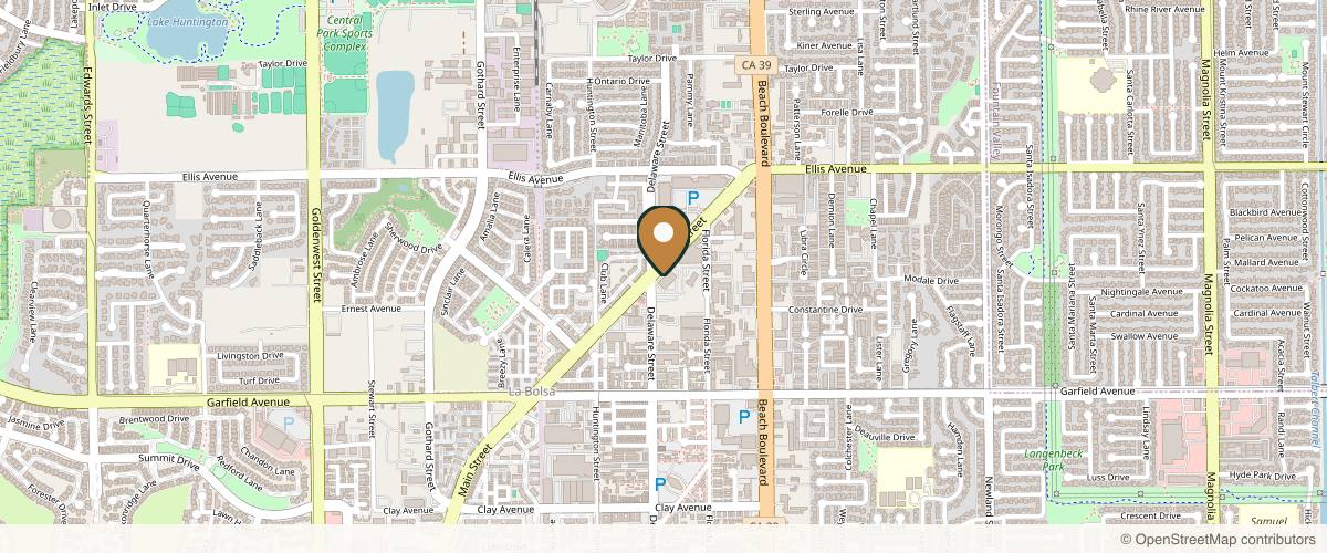 Map showing the exact location of Liquid Beauty - Orange County at 18700 Main St Ste 104, Huntington Beach, CA 92648, USA