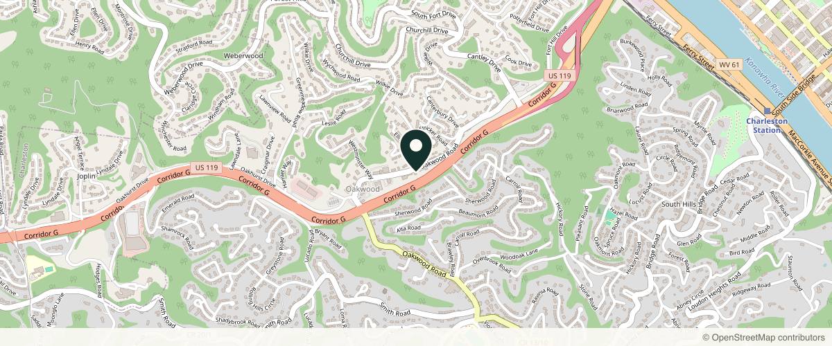 Map showing the exact location of Living Well at 828 Oakwood Rd, Charleston, WV 25314, USA