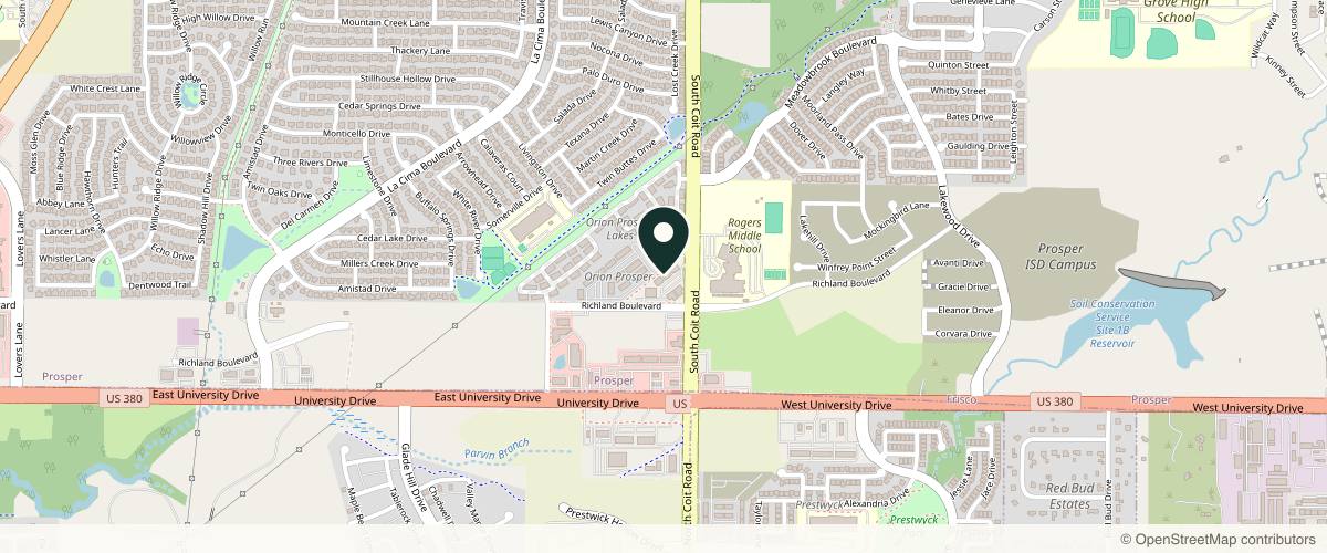 Map showing the exact location of Lockhart Matter Dermatology & Aesthetic Center (Prosper) at 1030 S Coit Rd, Prosper, TX 75078