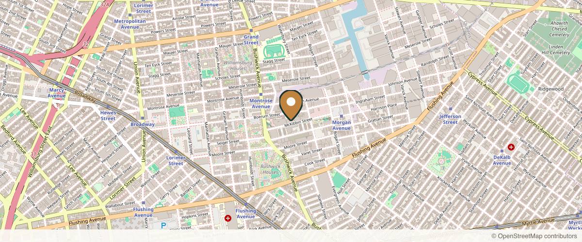 Map showing the exact location of Lola Aesthetics & Medi Spa at 255 McKibbin St Ste 038, Brooklyn, NY 11206, USA