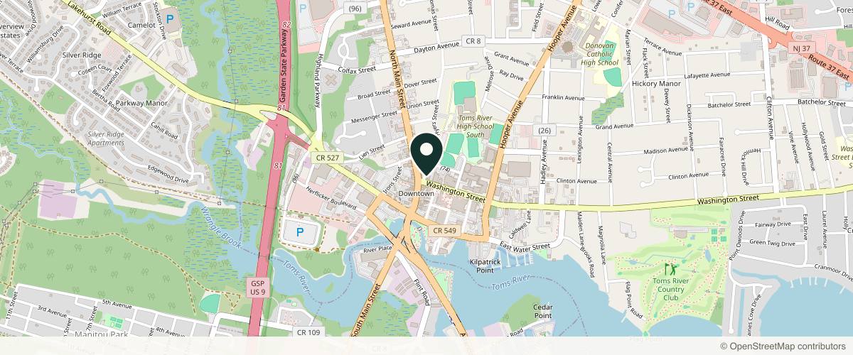 Map showing the exact location of Lola J. Aesthetics at 1 Hyers St, Toms River, NJ 08753, USA