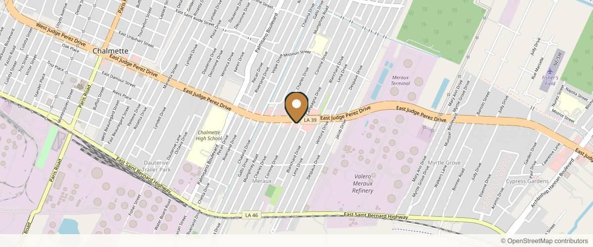 Map showing the exact location of Lola's Medical Spa & Wellness at 1800 E Judge Perez Dr Ste C, Chalmette, LA 70043, USA