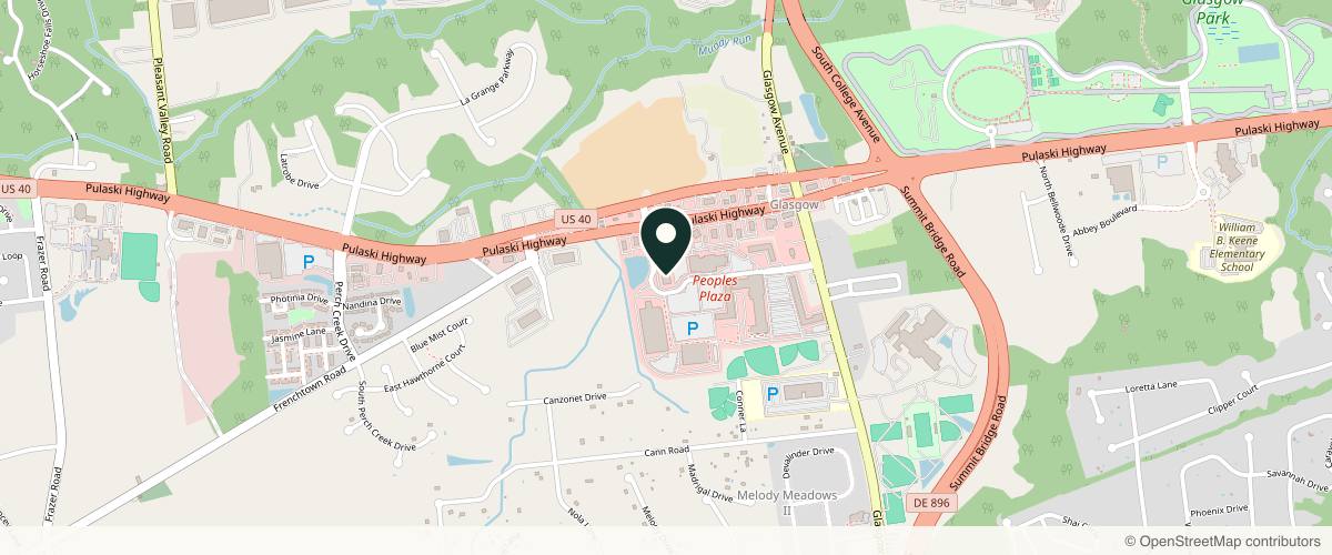 Map showing the exact location of Longevity 360 Med Spa at 1400 Peoples Plaza Ste 124, Newark, DE 19702, USA
