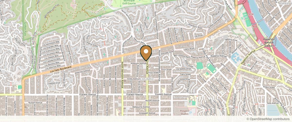 Map showing the exact location of Los Feliz Med Spa at 2107 Hillhurst Ave, Los Angeles, CA 90027, USA